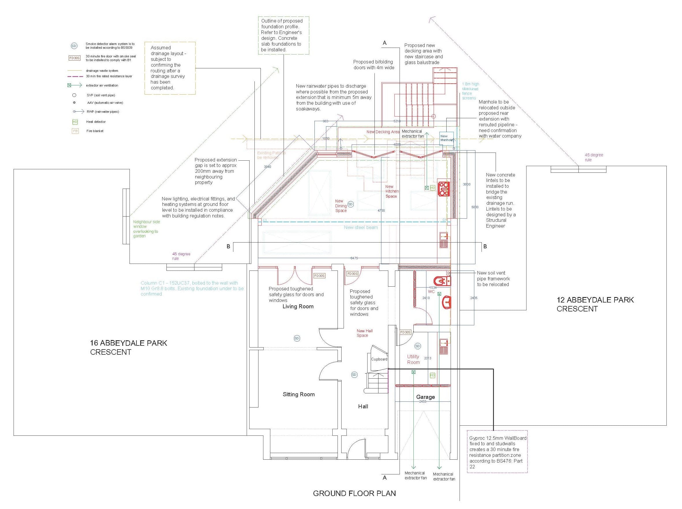 Building Regulations drawing: proposed ground floor plan