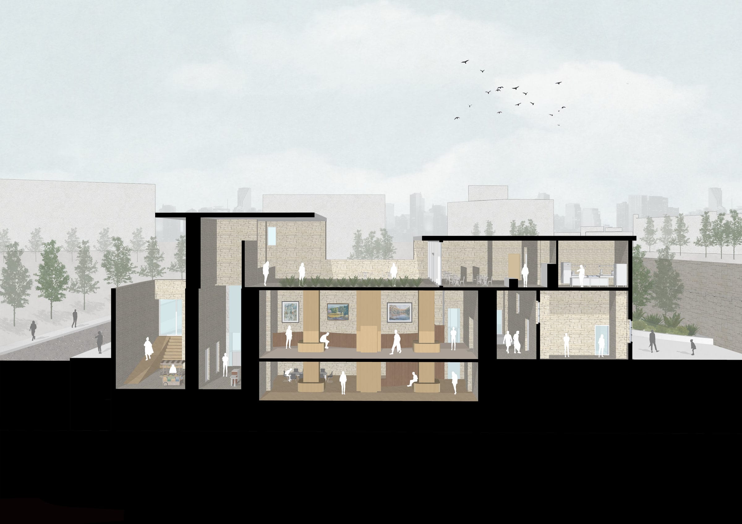 Sectional perspective through the museum