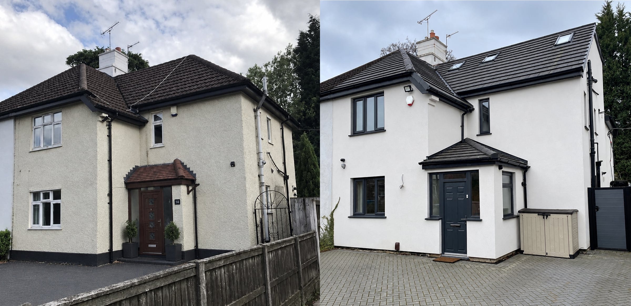 Before and after: the front of the house before and after the transformation