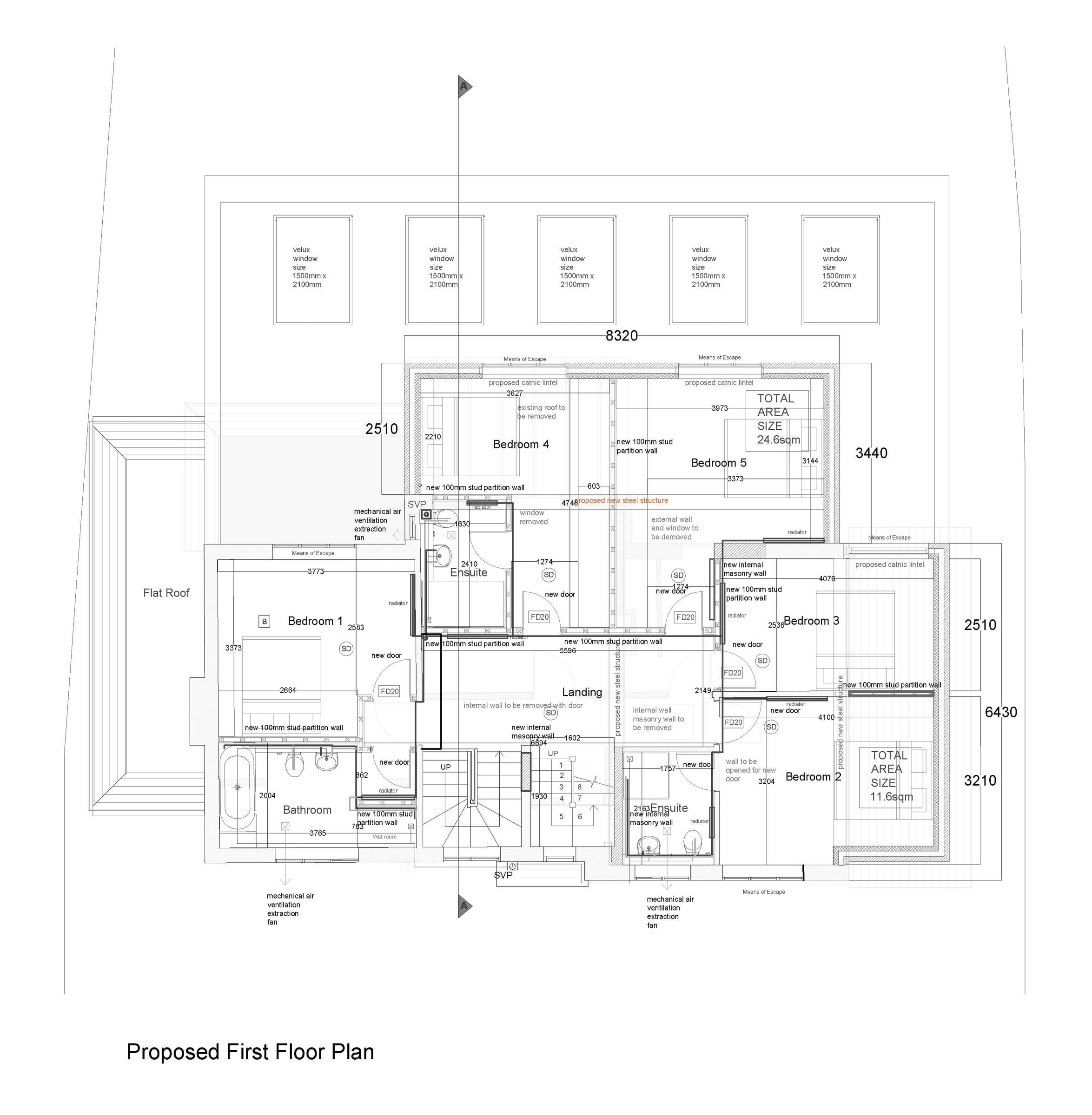 Building Regulations drawing: proposed first floor plan
