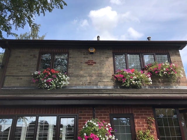 Before: the original first-floor windows above window boxes