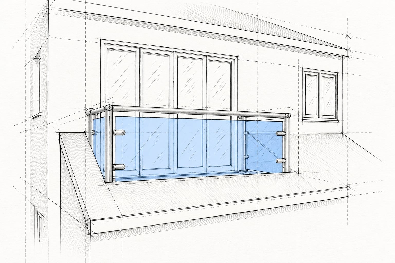 Perspective sketch of the glazed balcony