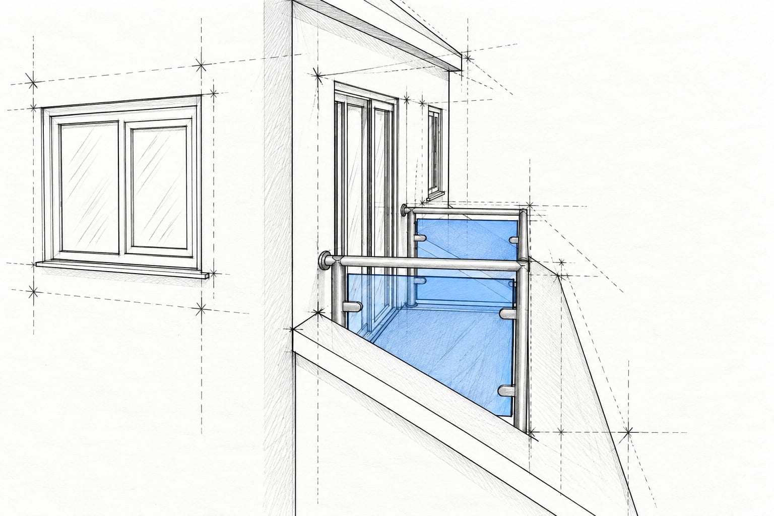 Side perspective sketch of the balcony