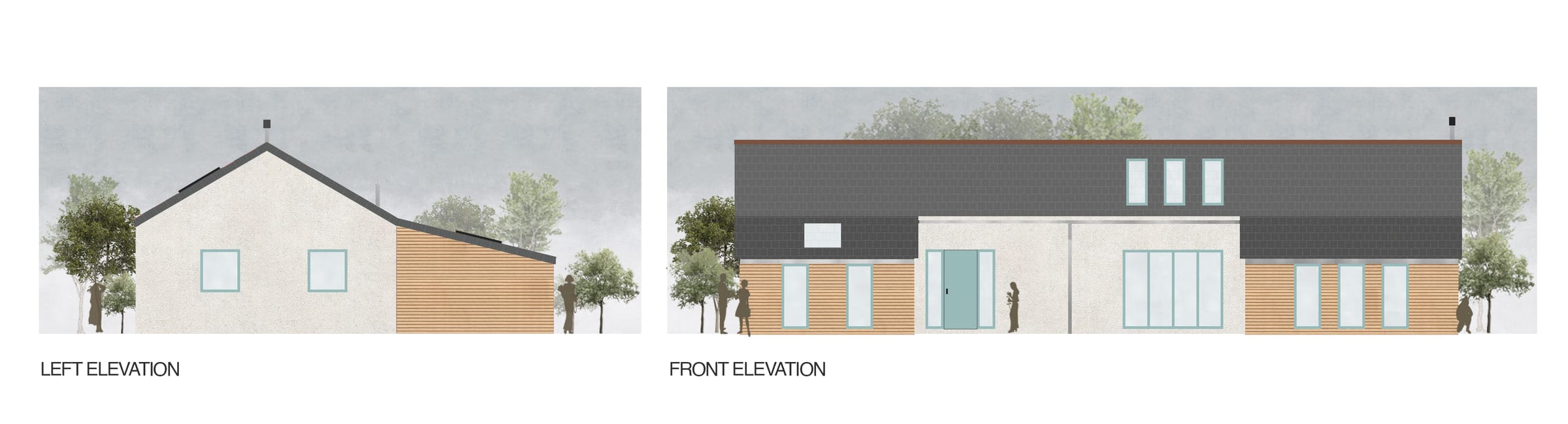 Coloured side and front elevations of the converted building