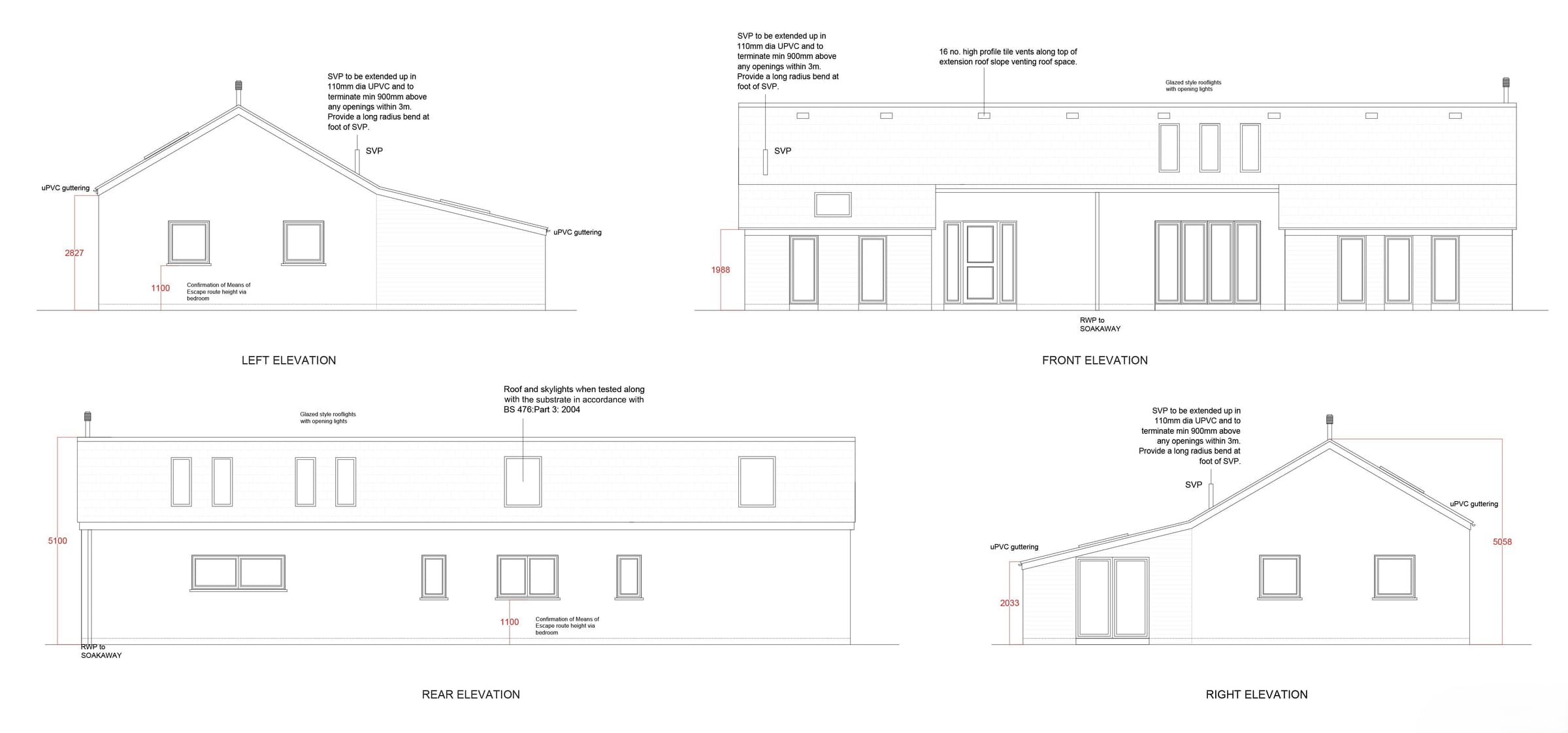 Technical elevations of the converted building