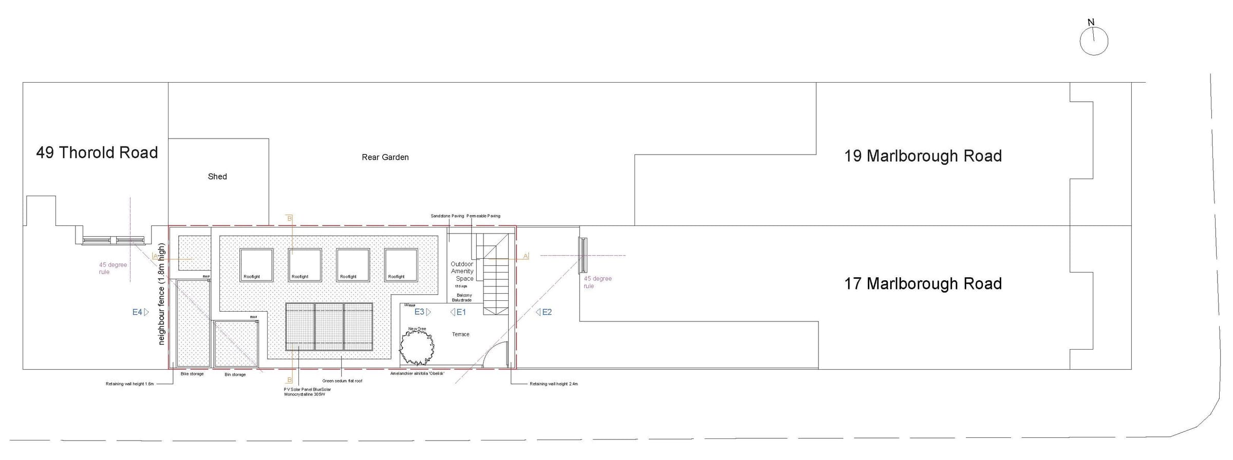 Proposed roof plan with rooflights and solar panels