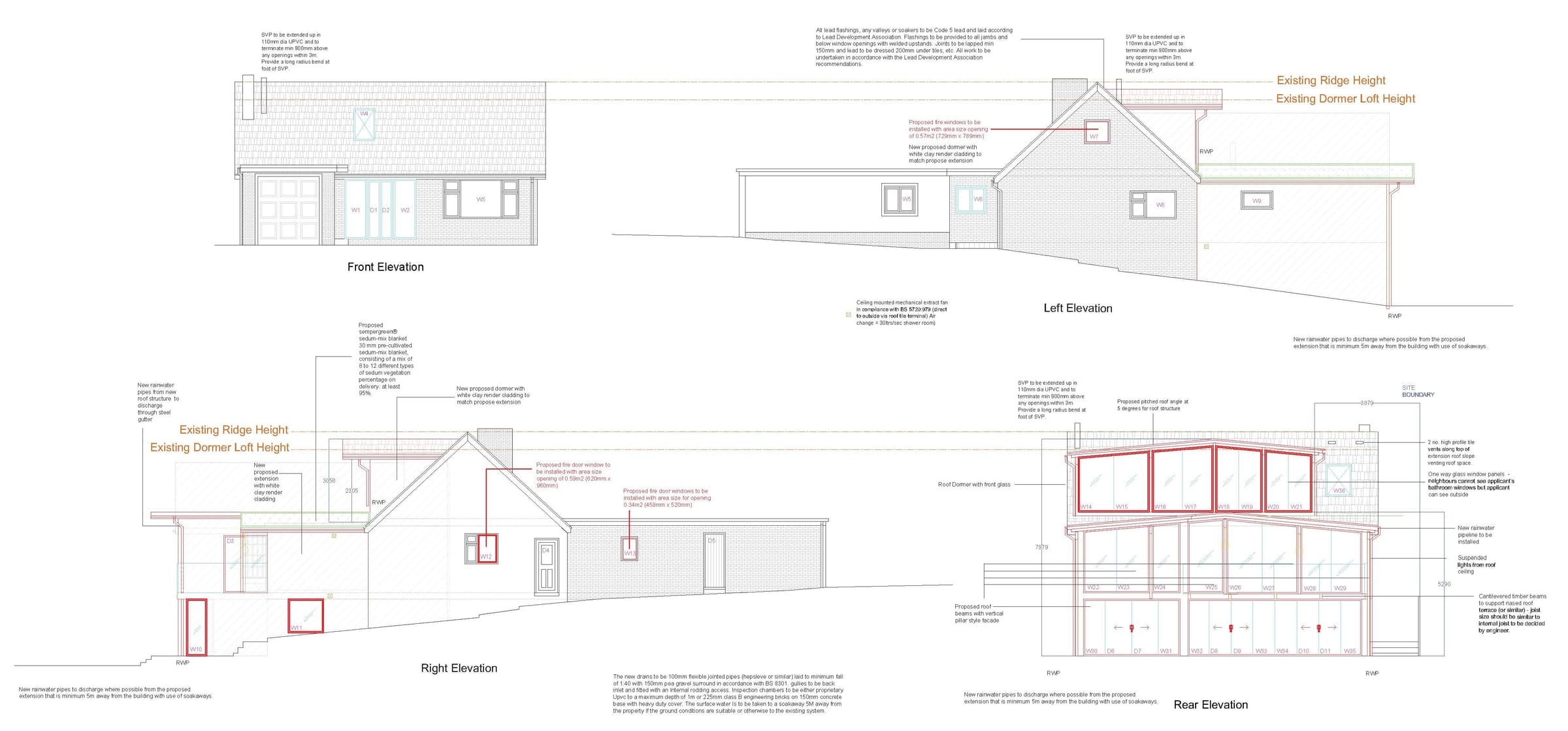 Proposed elevations showing the transformed bungalow