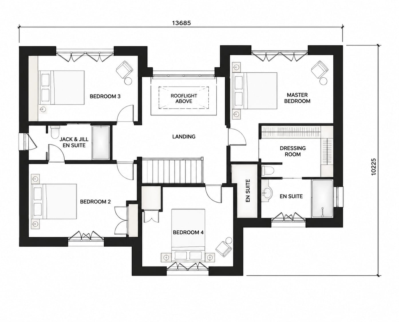 First floor plan with four bedrooms