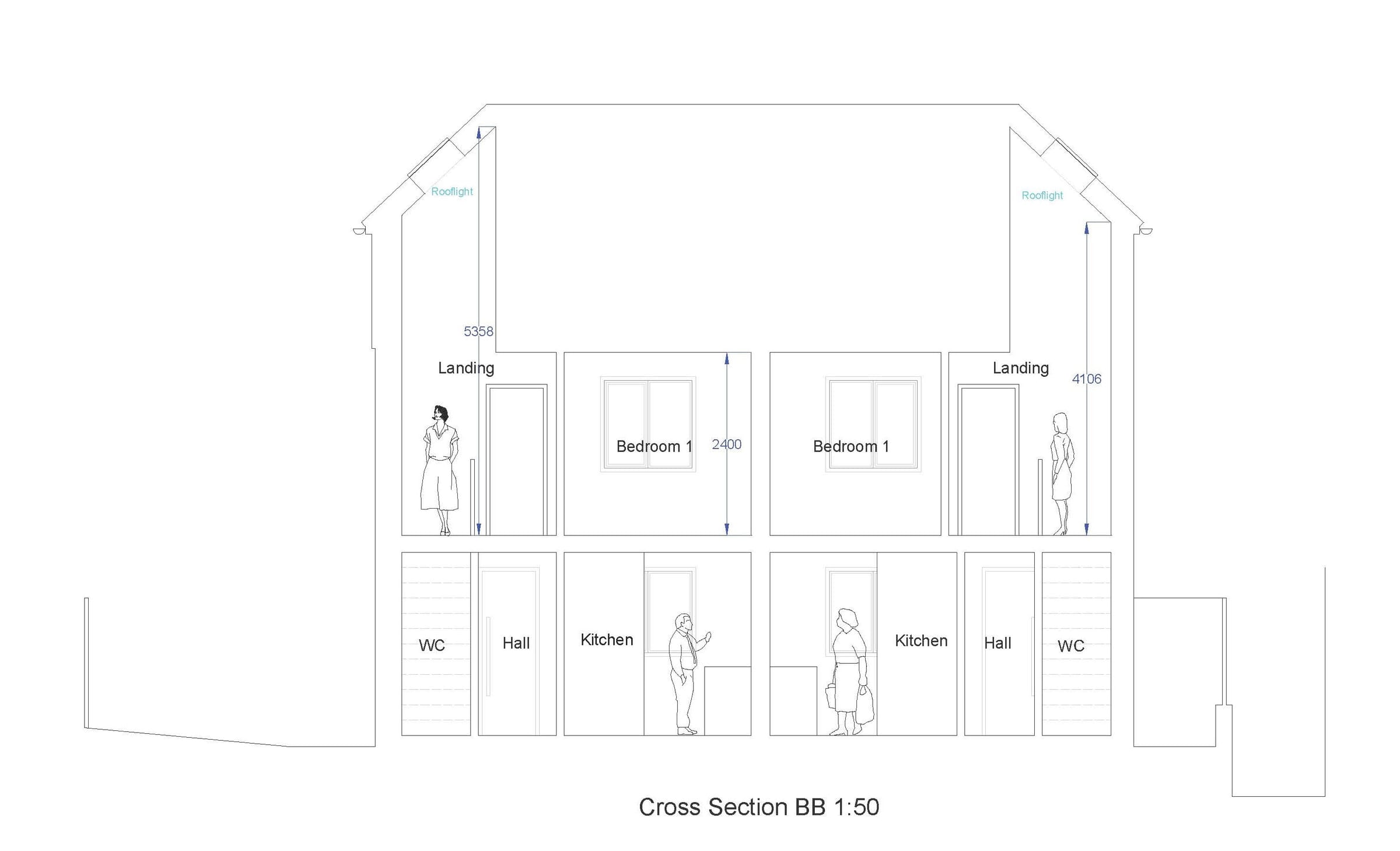 Section BB through both homes