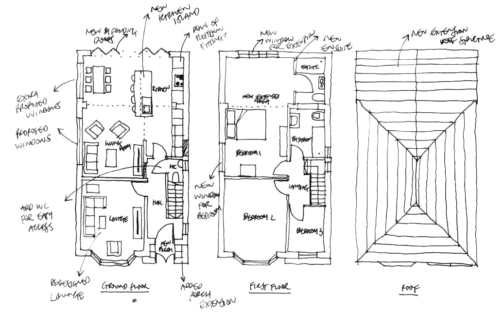 Annotated concept sketch plans