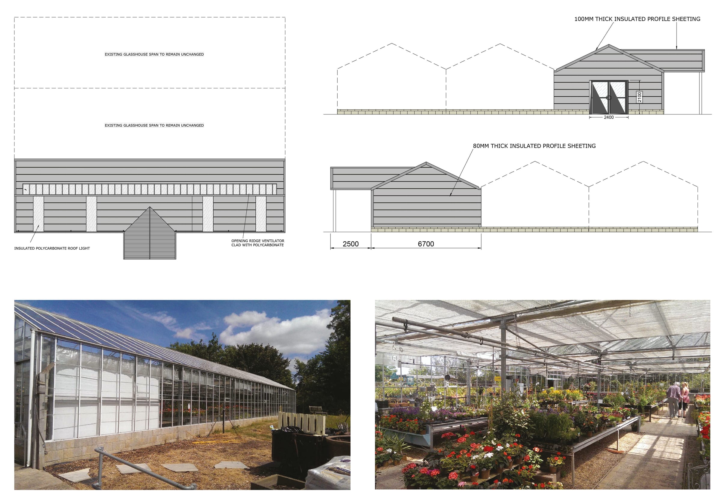 Elevations of the glasshouse extension, with photographs