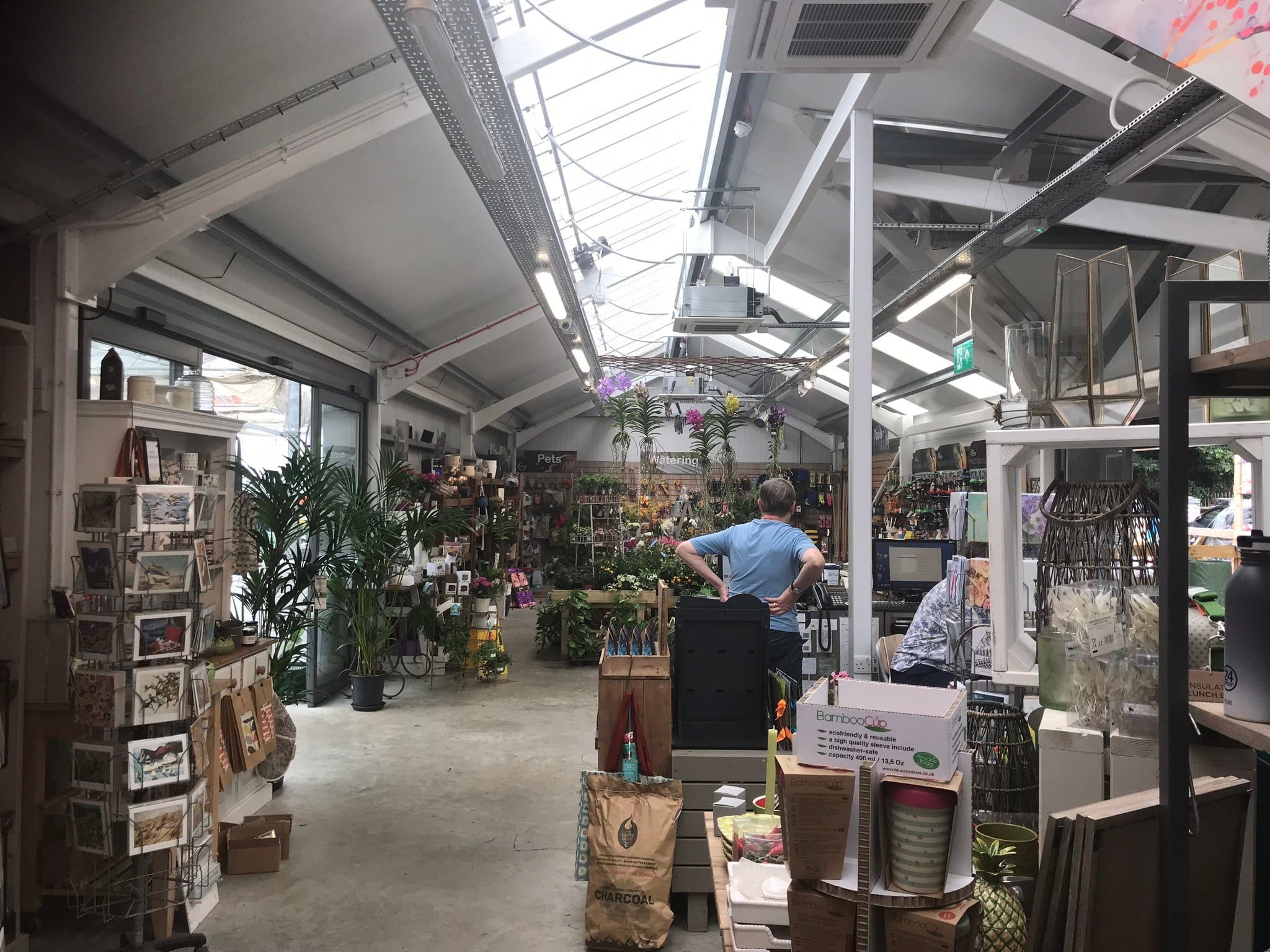 Inside the shop under the glazed roof