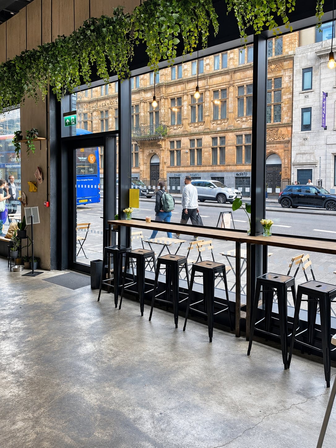 Window bar with stools looking out to the street