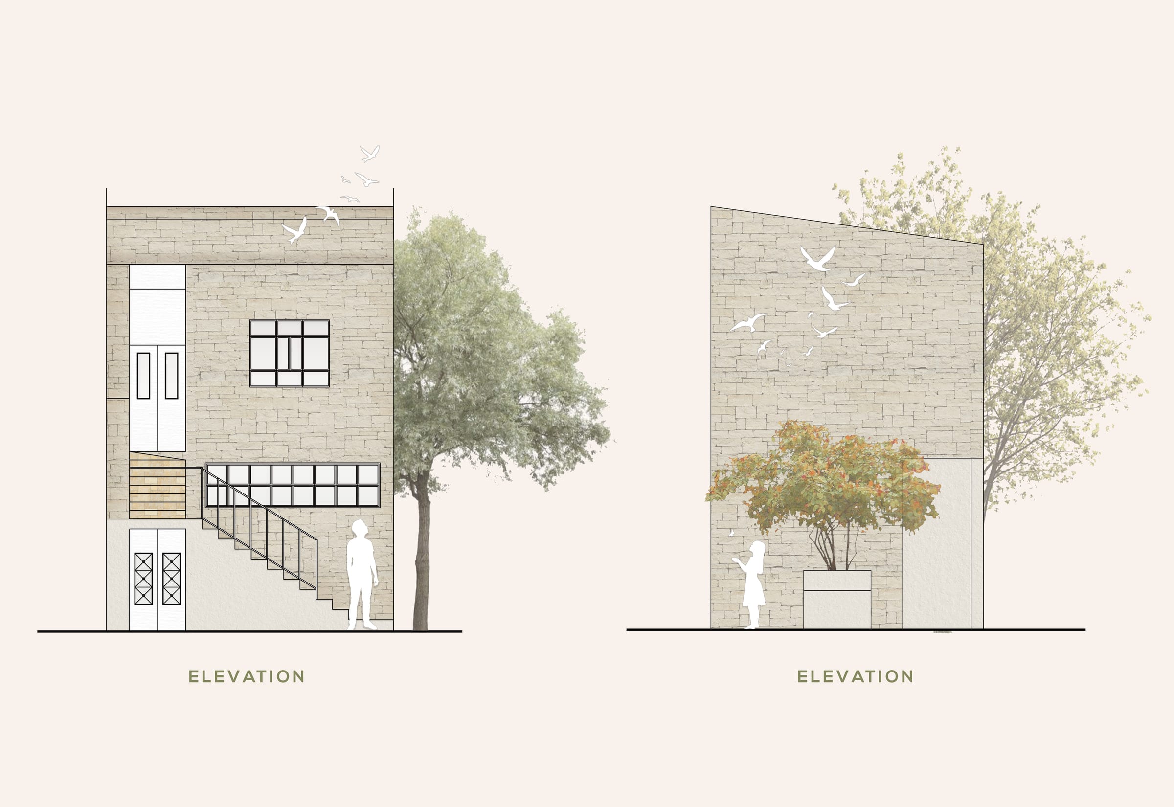 Developed elevations of the stone building