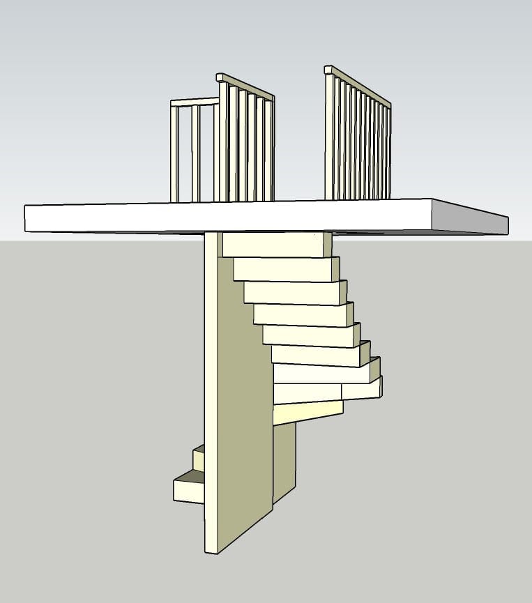 3D study of the staircase from the opposite side