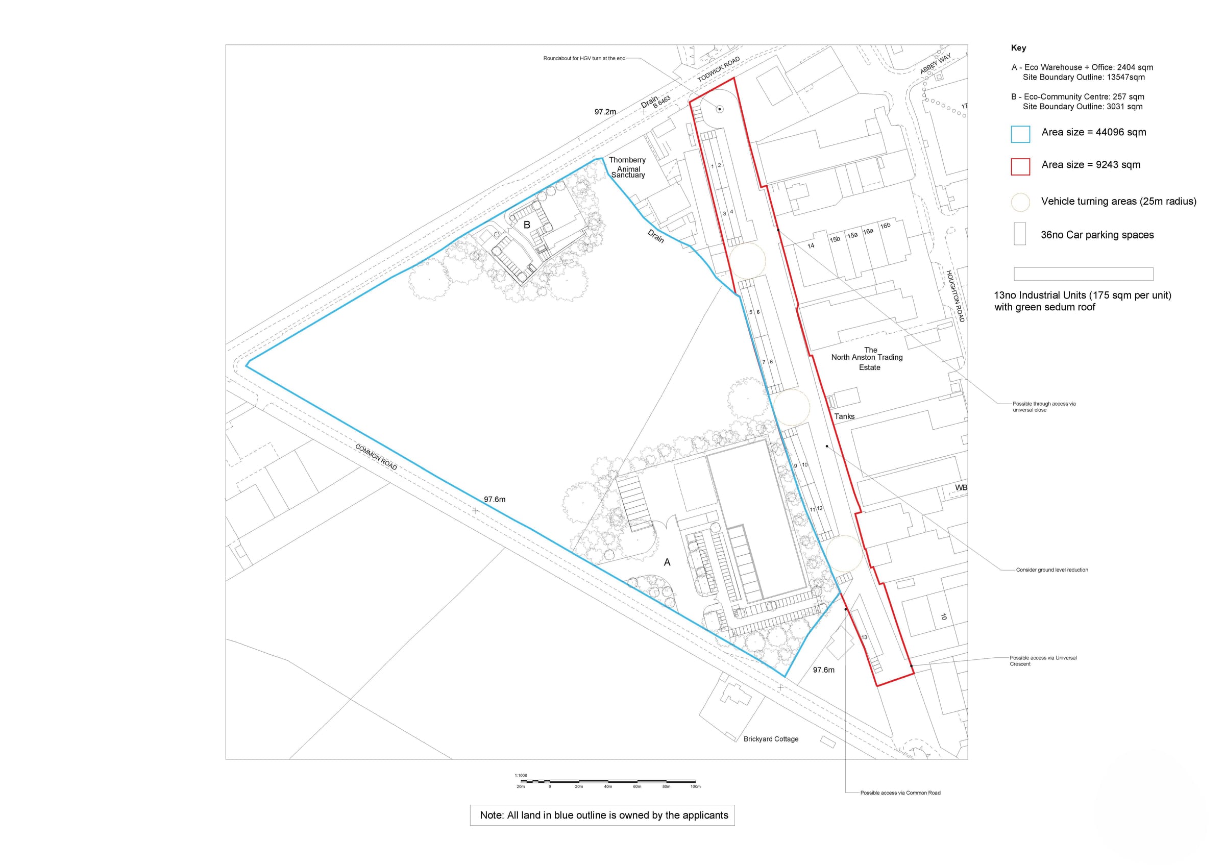 Pre-application site plan with the development boundary