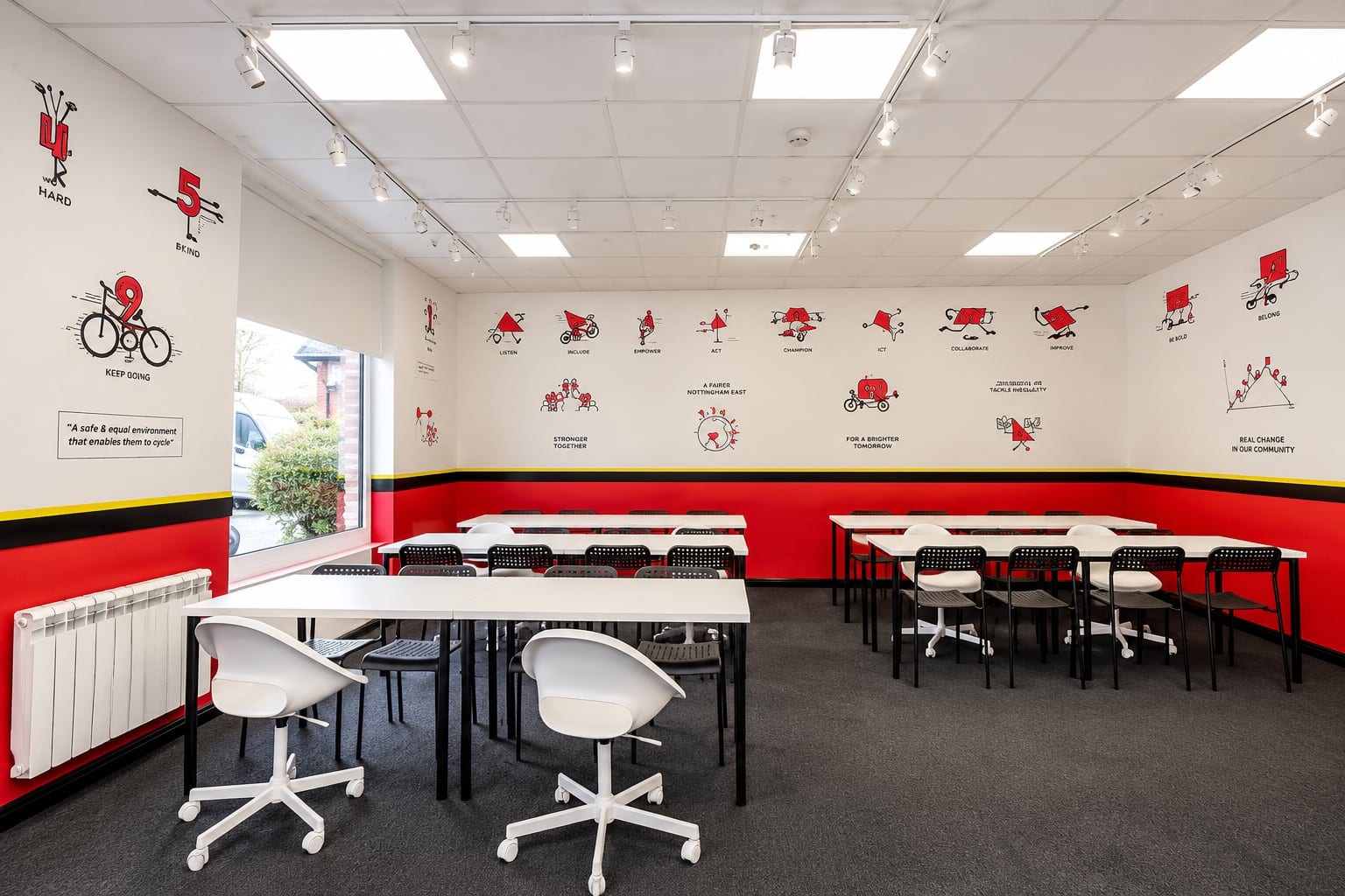 Mathnasium learning centre interior with red and white walls