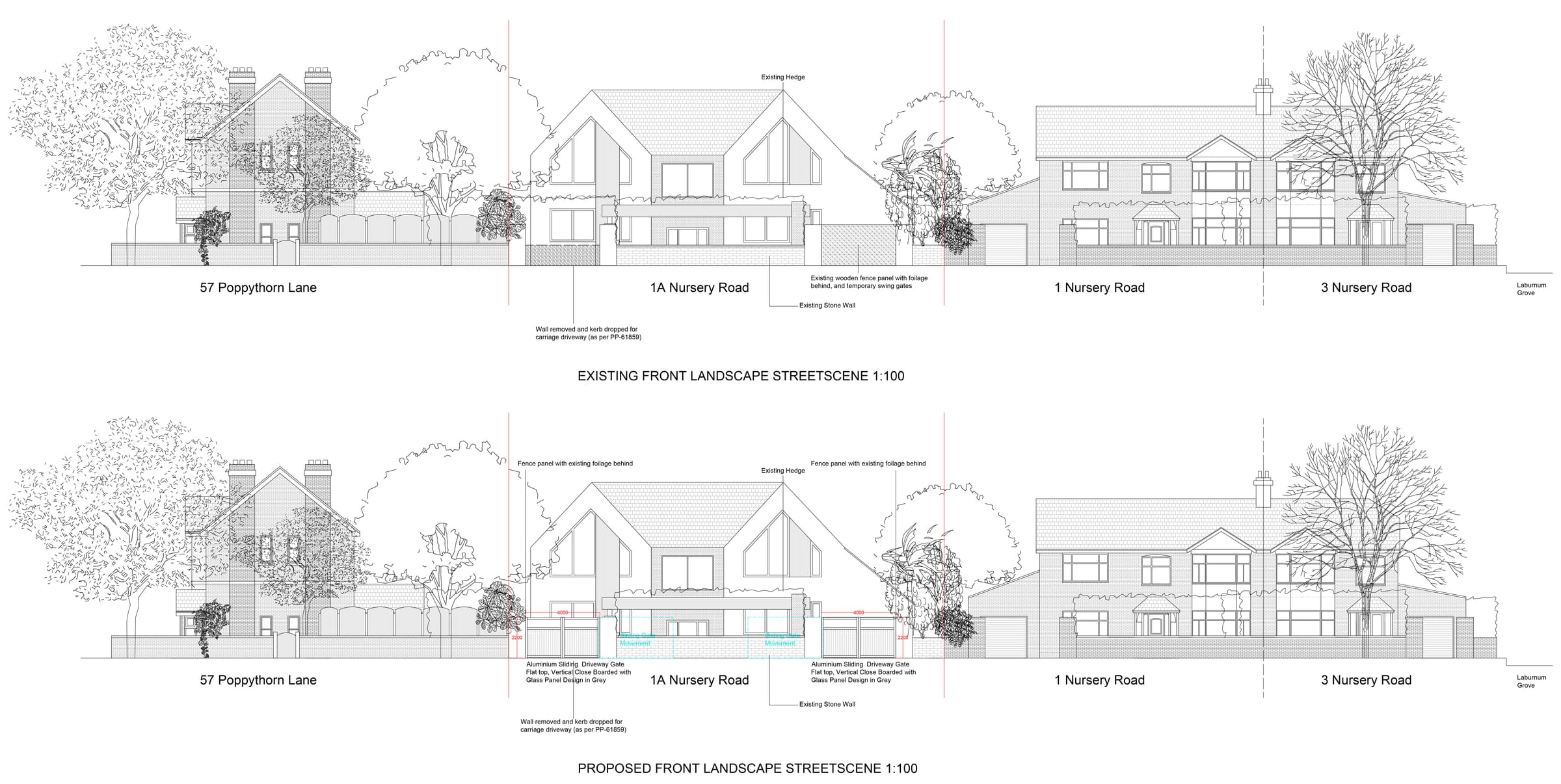 Existing and proposed streetscene elevations